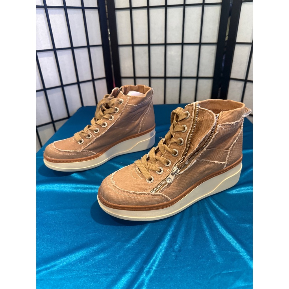 Blowfish Malibu High Top Sneakers 7.5 Taupe Tan Canvas Side Zip Platform